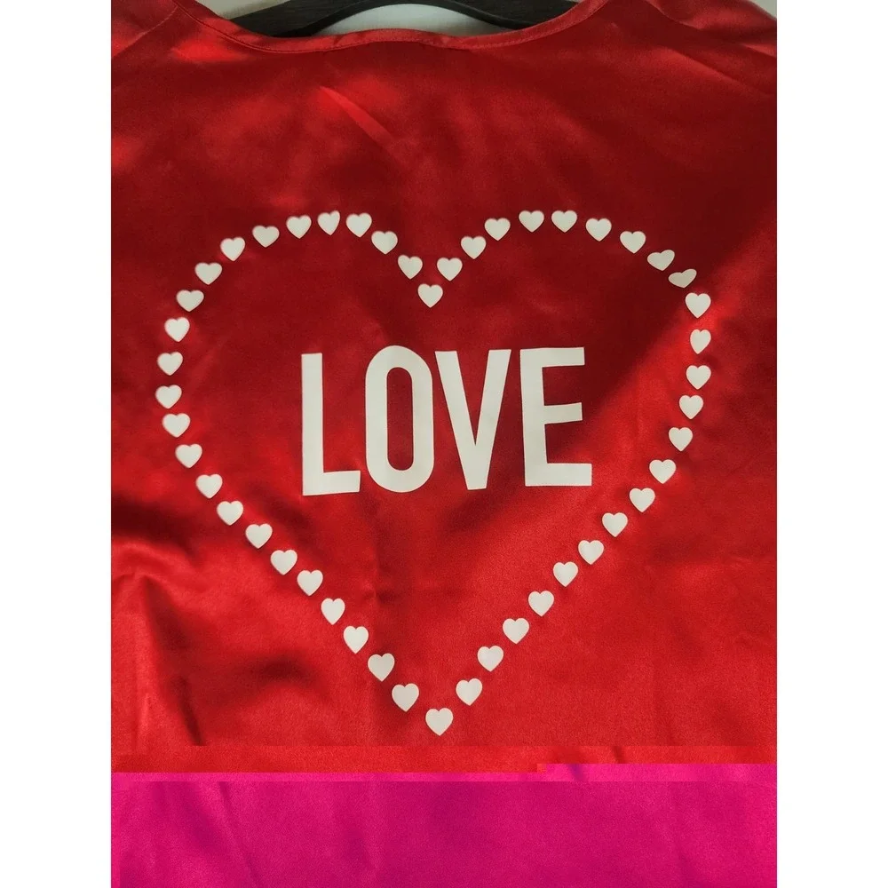 Victoria's Secret Robe Women OS Red Satin Love Heart Kimono Tie Ruffle Valentine